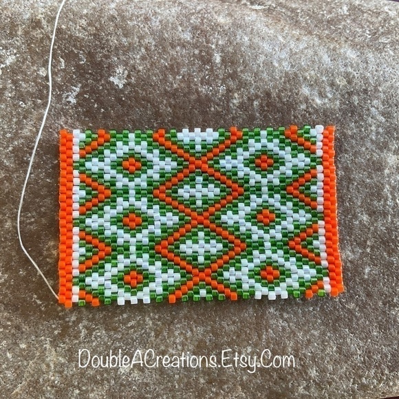 ORANGE Green and White Hidden Compartment Beaded Keychain, New, Handmade by Me - Picture 2 of 7